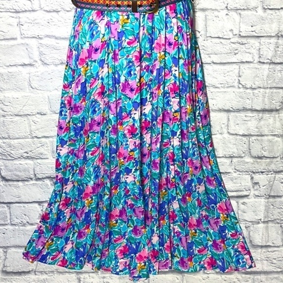 Vintage My Michelle Spring Floral Watercolor Pastel Dress Boho Embroidered Belt - Picture 5 of 16